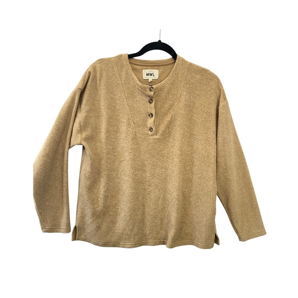 Madewell MWL Henley Sweatshirt Womens Small Tan Textured Long Sleeve Relaxed Fit